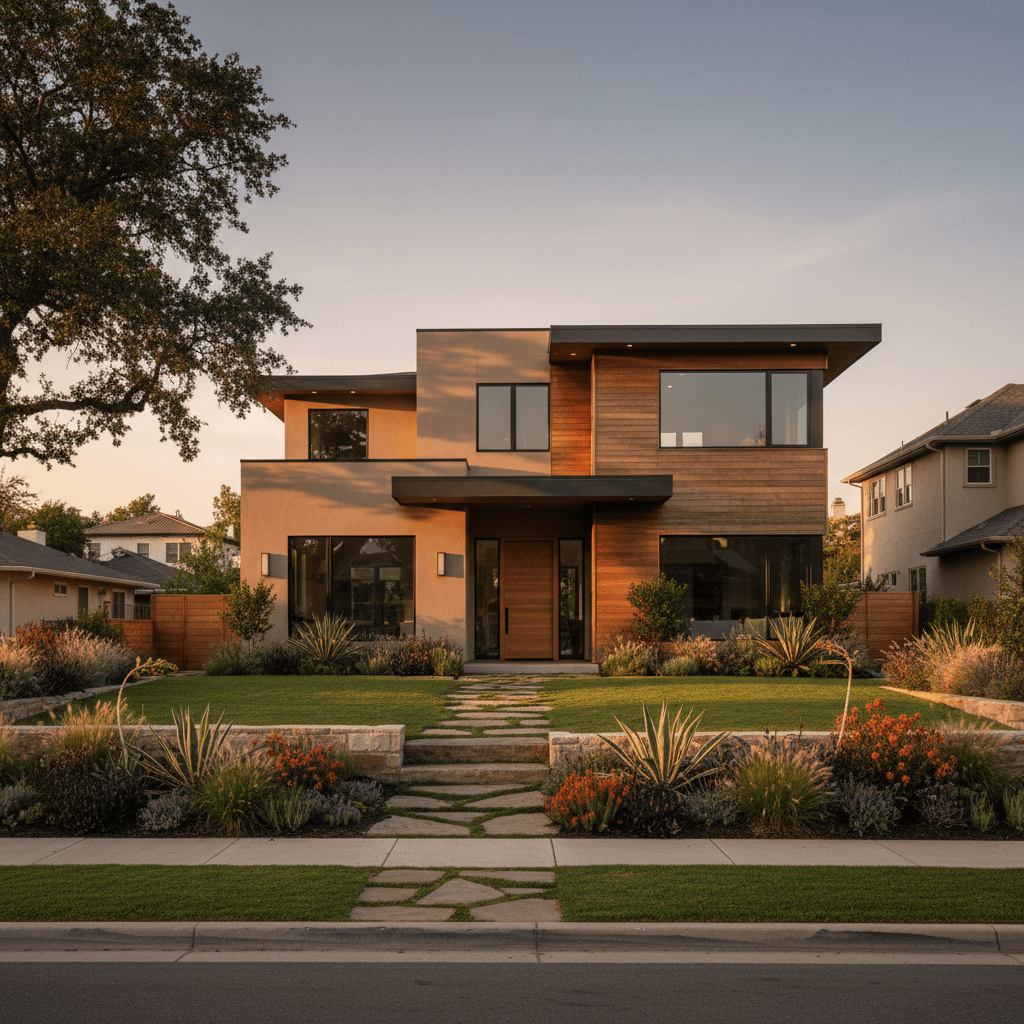 Modern house with landscaped front yard