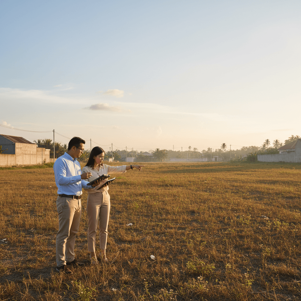 Agents surveying vacant land for development potential
